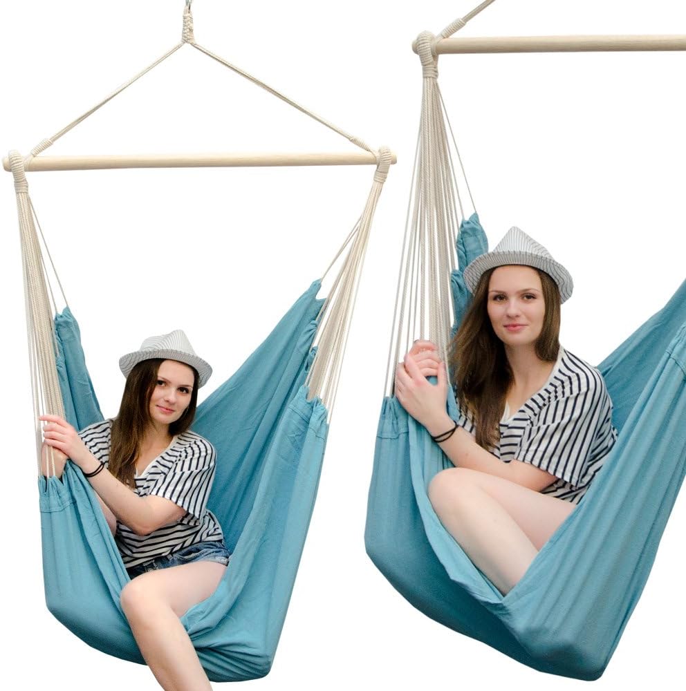 Family Hammock Many people hammock | Load capacity max. 150 kg | Giant hanging cloth chair 190 x 140 cm | 100% cotton | Hammock incl. safety swivel | Pacific Blue