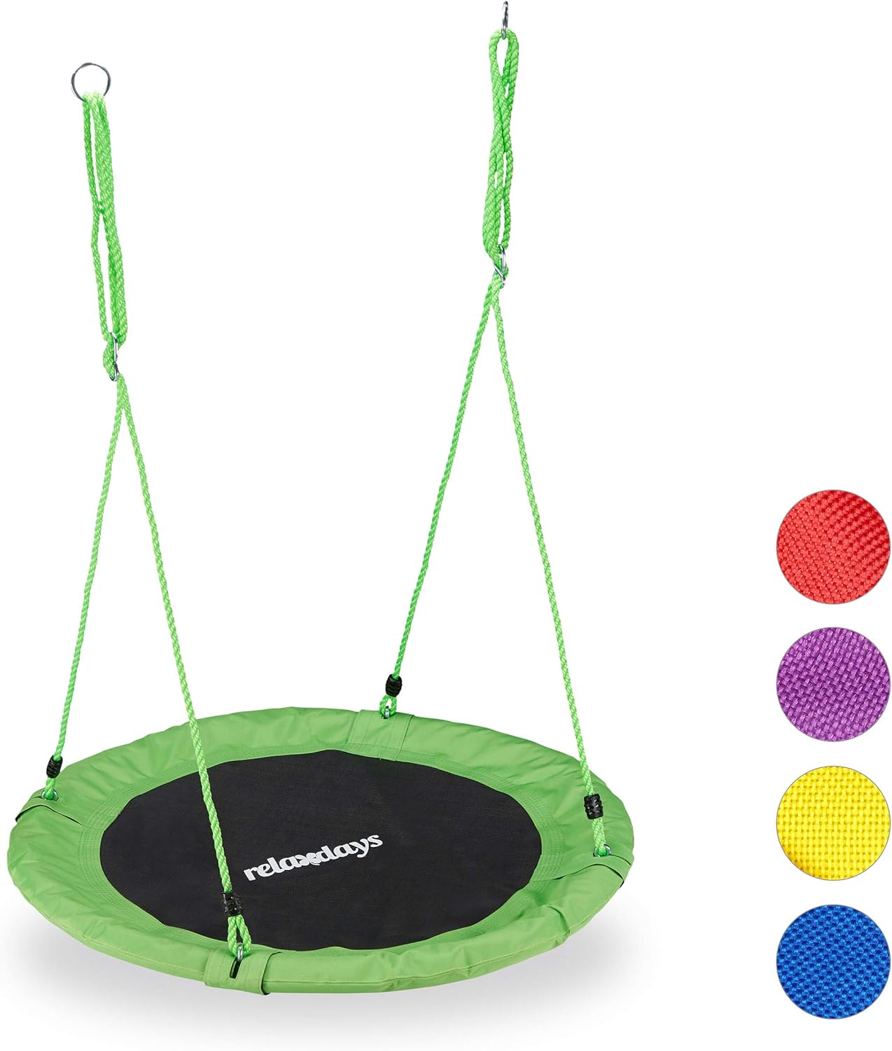 Relaxdays Nest Swing For Children and Adults, Round, Adjustable, Diameter: 90 cm, Disc Swing, Up To 100 kg, Various Colours, green