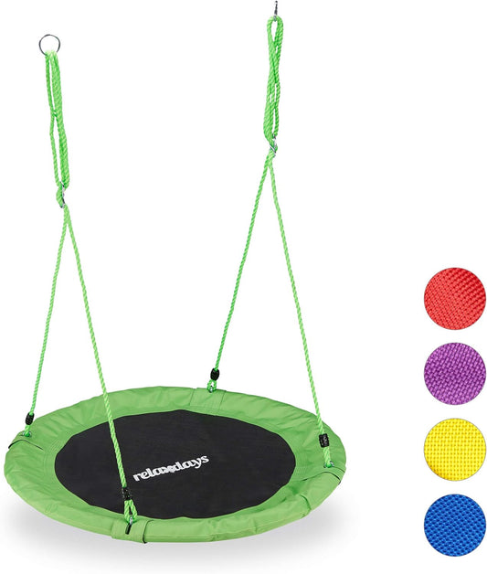 Relaxdays Nest Swing For Children and Adults, Round, Adjustable, Diameter: 90 cm, Disc Swing, Up To 100 kg, Various Colours, green