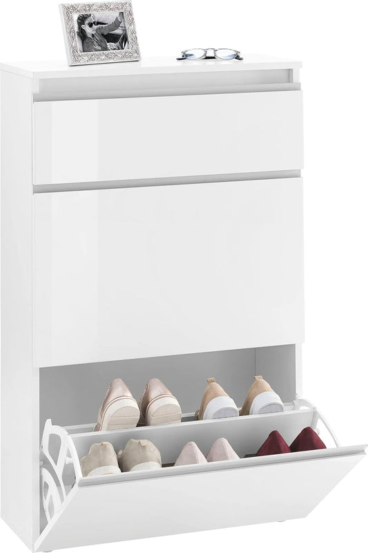 Magione Shoe Cabinet Shoe Rack Shoe Rack Hallway Furniture White High Gloss