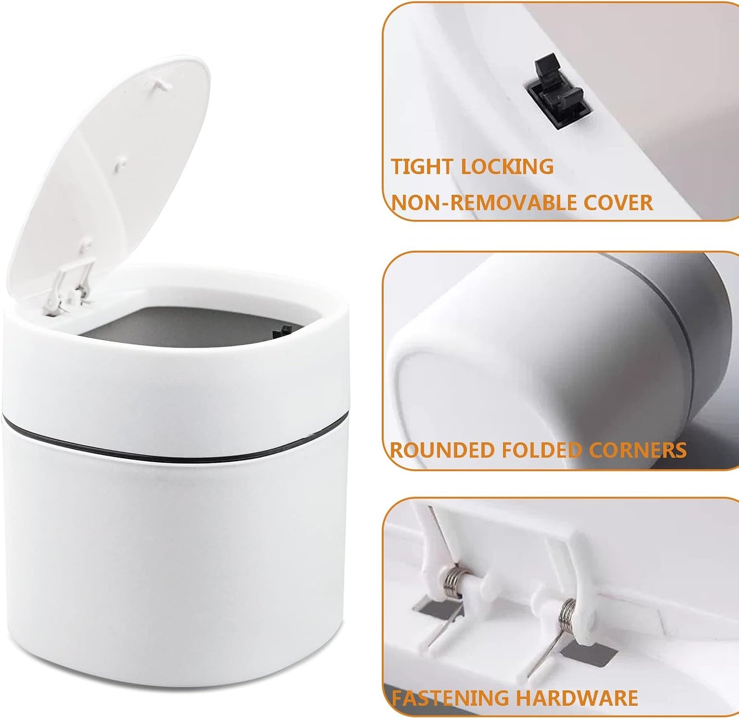 Table Rubbish Bin, Plastic Table Rubbish Bin, Small Waste Paper Bin for Bedrooms, Dining Rooms, Bathrooms, Offices etc. (White)