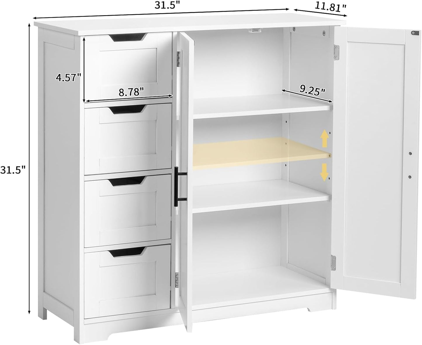 Kitchen Cabinet Display Cabinet with 4 Drawers 2 Doors Buffet Cabinet for Kitchen Living Room Dining Room