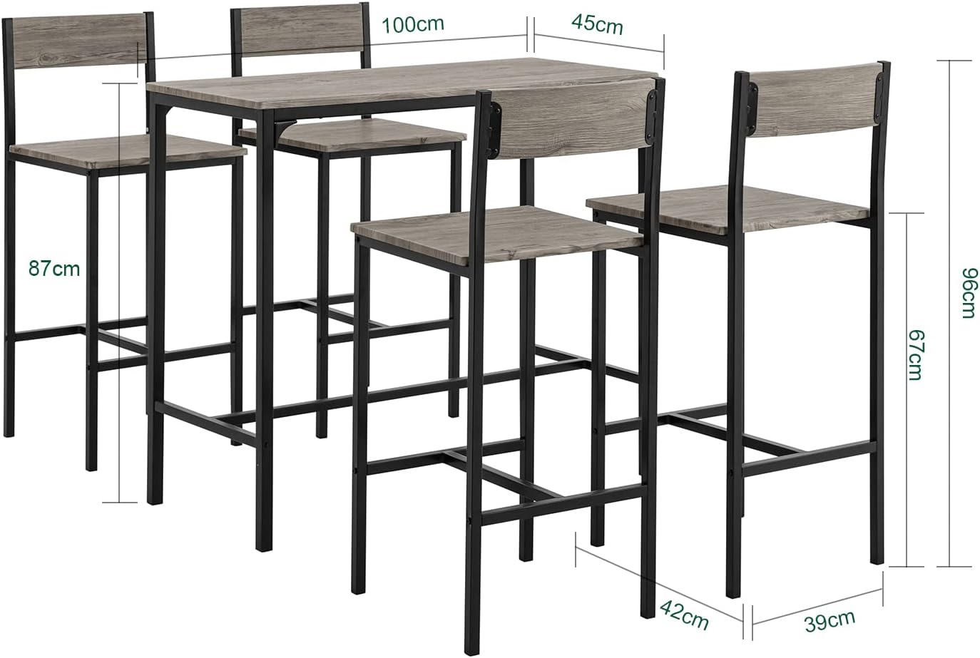 OGT14 Bar Table Set 5-Piece Dining Table Bistro Table with 4 Stools