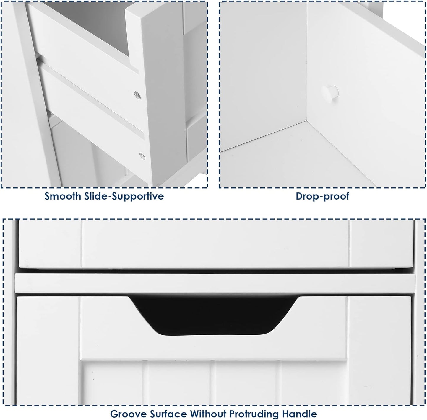 FOTOSOK Bathroom Storage Cabinet, Side Cabinet with 4 Drawers, 11.8” x 11.8” x 32.5” Freestanding Bathroom Cabinet Entryway Cupboard Storage Organizer Unit Home Furniture Decor, White