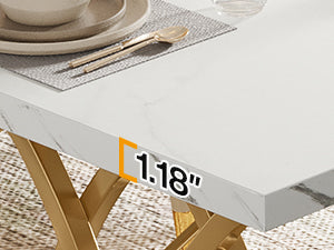 Moderner Esstisch für 6 Personen, Tisch Wohnzimmer, 160 x 80 x 75 cm, Rechteckig, Küchentisch, Esstisch für Esszimmer und Küche, Wohnzimmer, Moderner-Design, Weiß und Gold