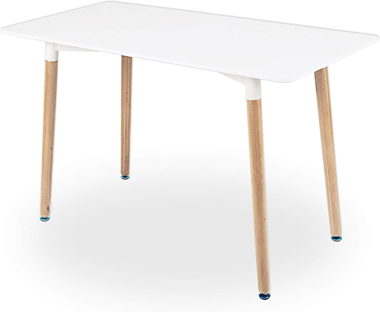 Dining Table Modern Kitchen Table 120 x 80 x 75 cm White MDF Table Top 4-6 People Wooden Legs Height Adjustable Beech