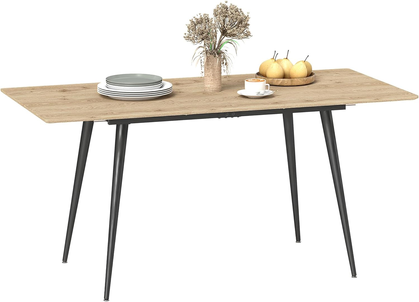 Esstisch ausziehbar 120/160 x 75 cm Küchentisch für 6-8 Personen, moderner Esszimmertisch mit Stahlbeine, Natur