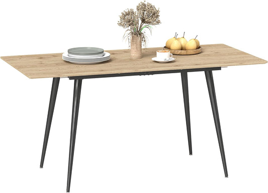 Esstisch ausziehbar 120/160 x 75 cm Küchentisch für 6-8 Personen, moderner Esszimmertisch mit Stahlbeine, Natur