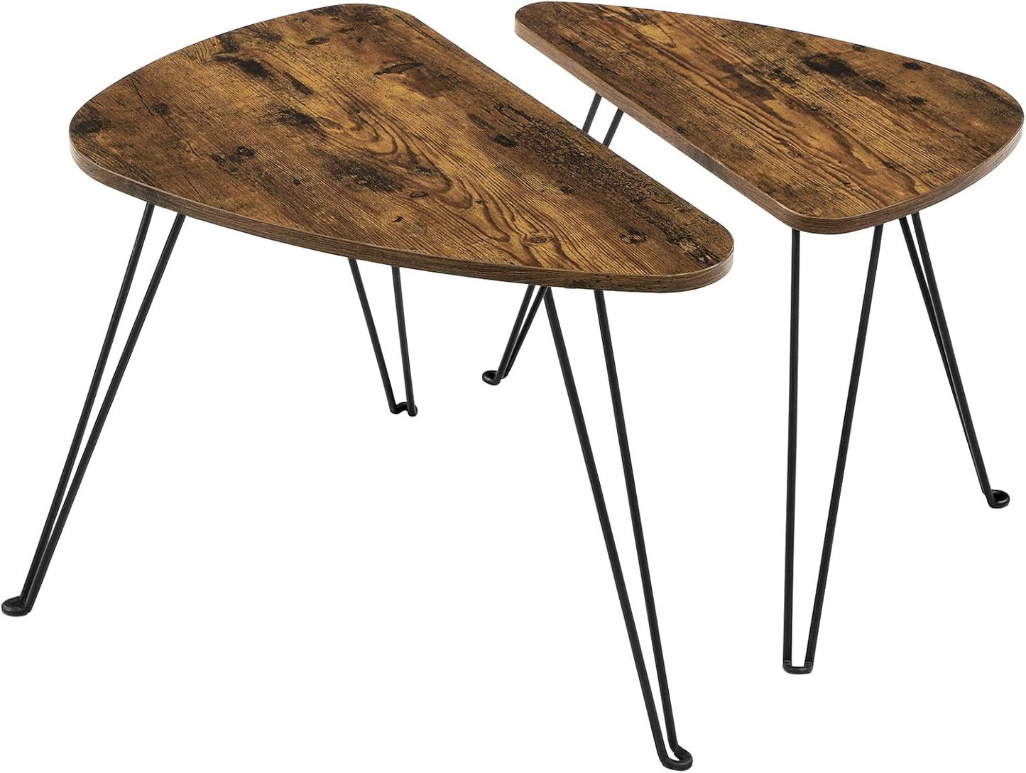 Coffee Table, Set of 2 Side Tables for Living or Dining Room, Bedroom, Industrial Design Vintage Brown/Black LNT012B01