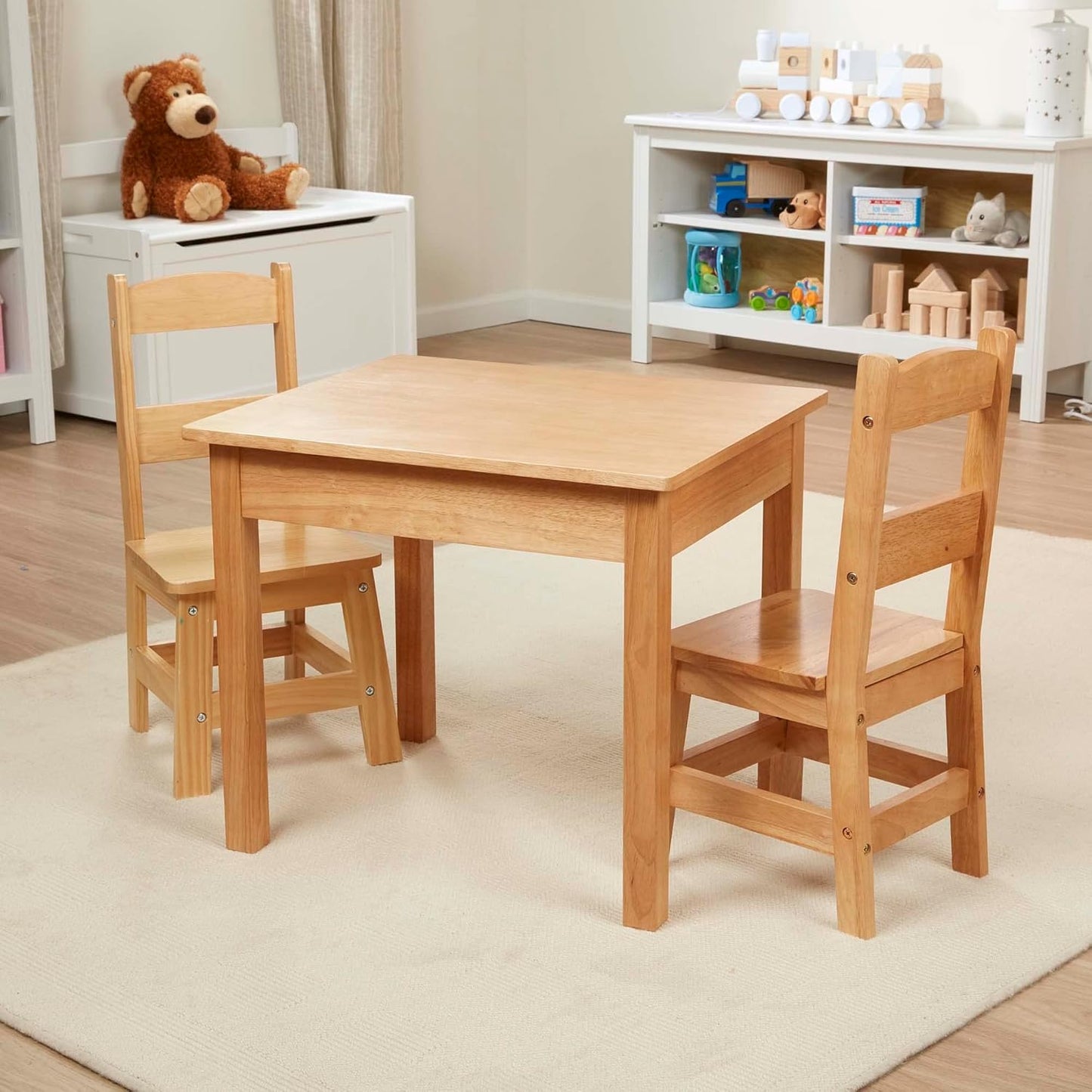 Melissa & Doug Solid Wood Table and 2 Chairs Set - Light Finish Furniture for Playroom