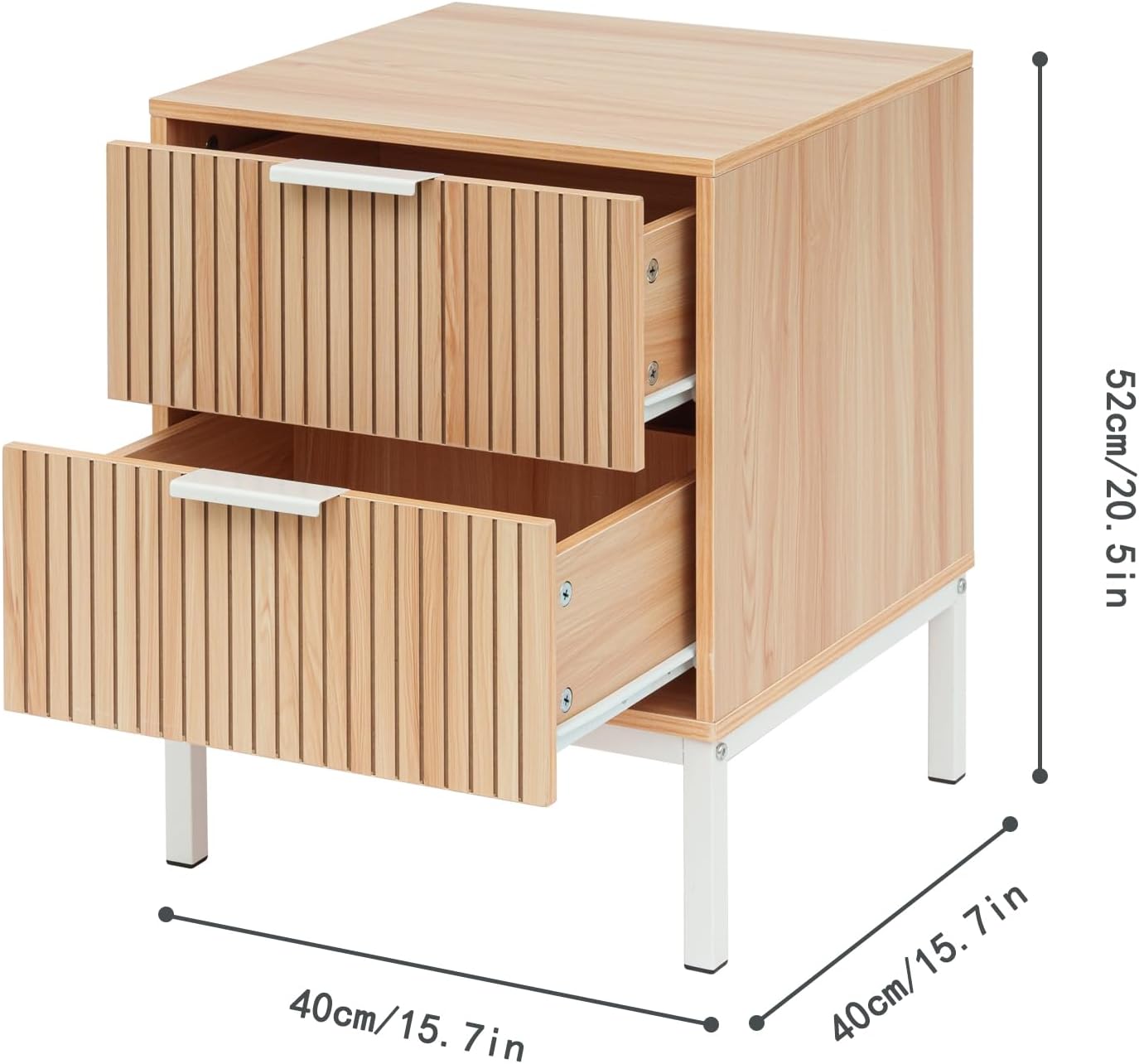 Nachttische für Schlafzimmer, Bedside Table für Wohnzimmer, Nachttisch Holz mit 2 Schubladen, Holzfarbe，Maße: 40 x 40 x 52 cm