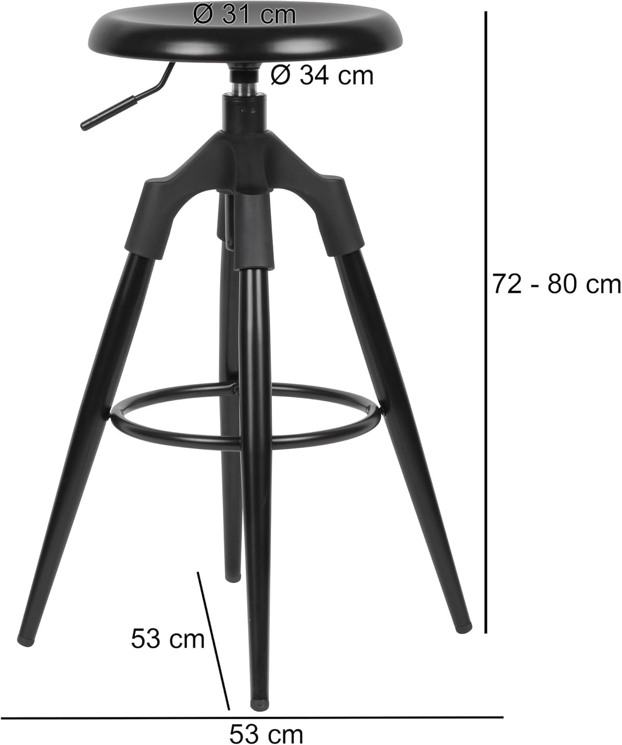 Metal Bar Stool 72-80 cm Design Bar Chair 100 kg Maximum Load Capacity Counter Stool Industrial Counter Chair without Backrest