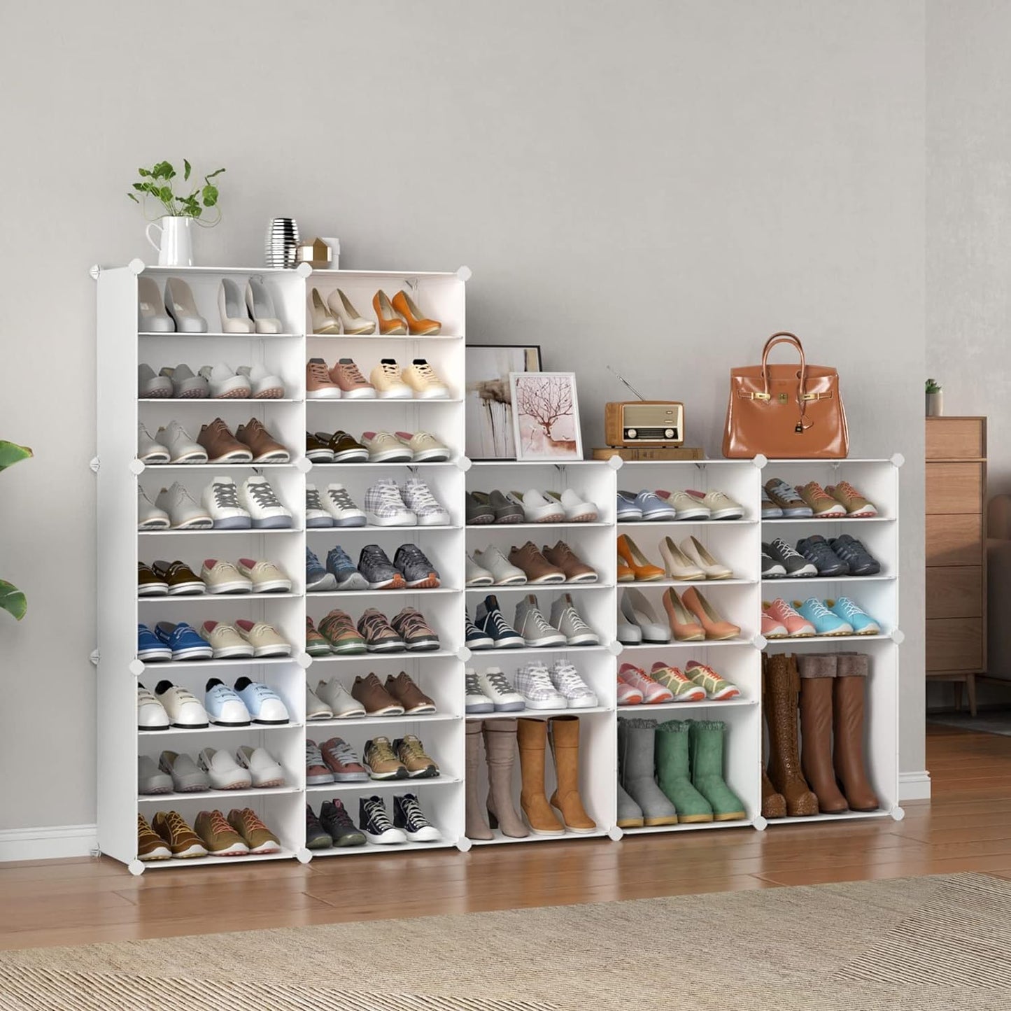 Shoe Rack, 72 Pairs Shoe Cabinet, Shoe Cabinet, Storage System, Large Tall Shoe Racks for Living Room, Closet, Bedroom, Hallway, White (122 x 30.5 x 182.9 cm)