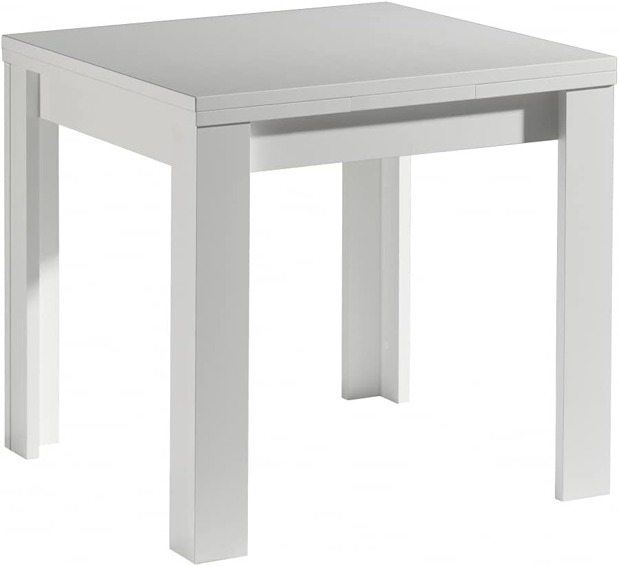 80x80 White Matt Dining Table Extendable Kitchen Table Functional Table 80 x 80 cm