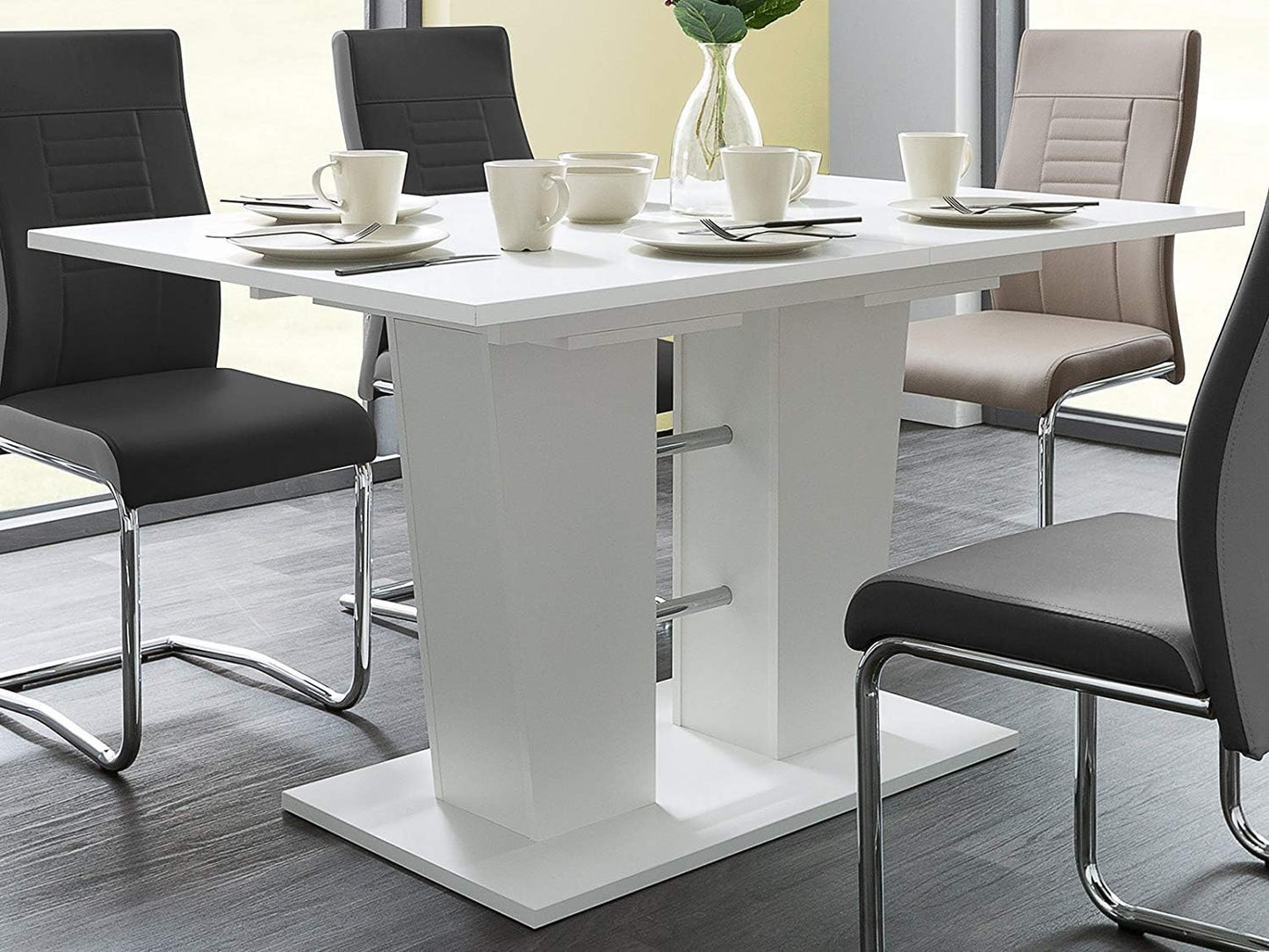 Dining Table White Dining Room Table Kitchen Table II 140-180 x 75 x 90 cm (W x H x D) Synchronous Extendible up to 180 cm 22 mm ABS Edge