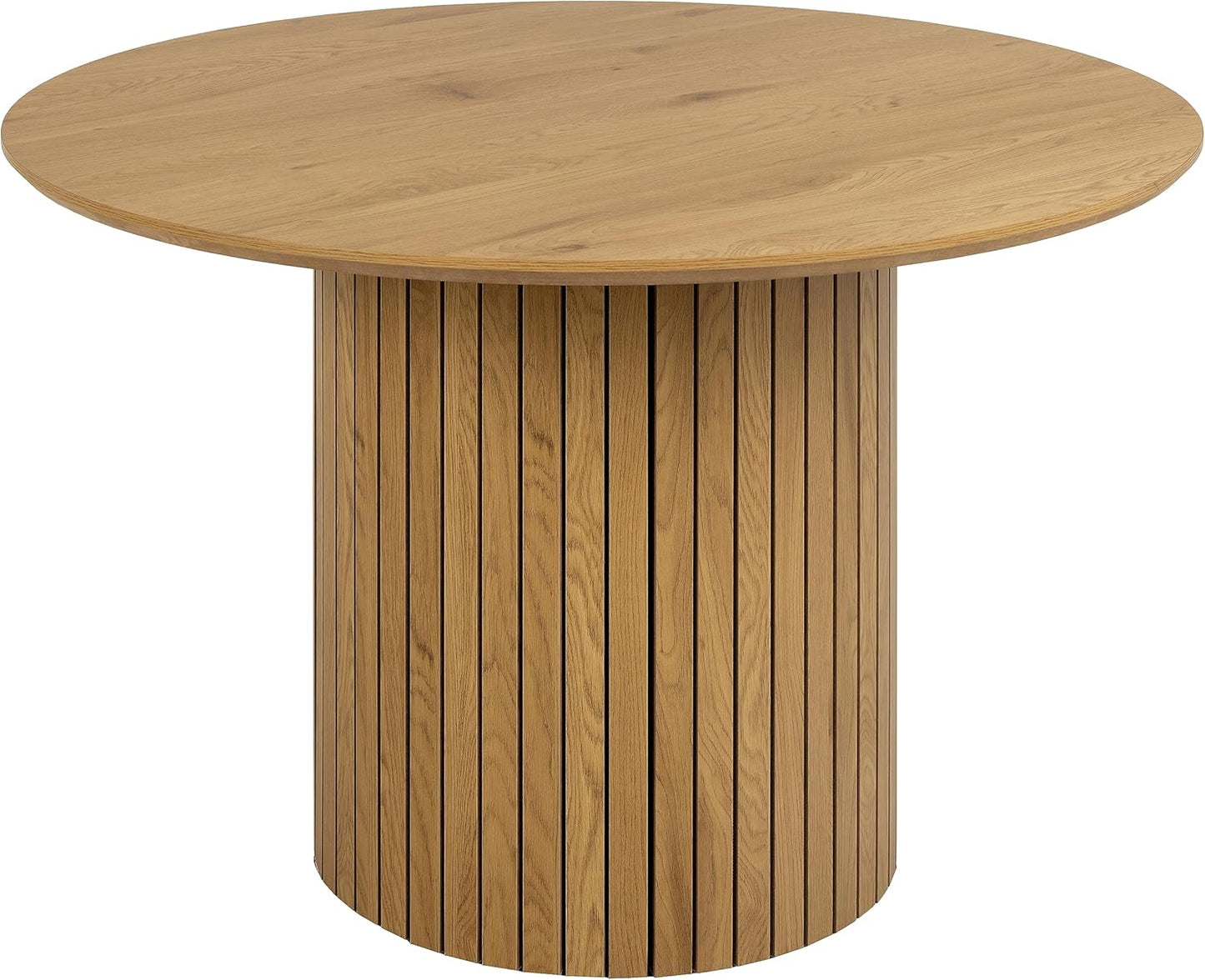 Design Furniture Yaron Wild Oak Effect Dining Table for 4 People, Column Base with Slat Front, Round Dining Table, Diameter 120 x Height 75 cm, Natural