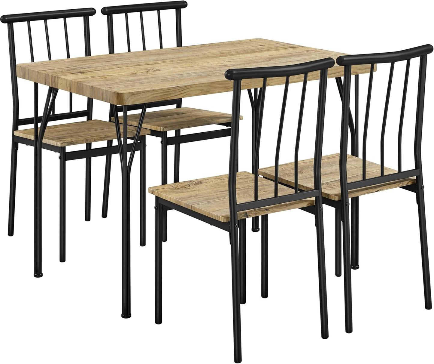 Dining Table with 4 Chairs, Rectangular Kitchen Table Set, Set of 5 for 4 People, Kitchen Table Set for Dining Room, Living Room, Patio, Brown