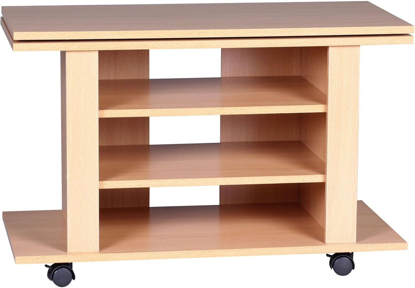 TV Cabinet Rotating on Wheels, TV Bench 75 x 38 x 50 cm with Turntable for TV, TV Table, Beech Wood with Shelf Board, TV Cabinet, HiFi Rack Furniture