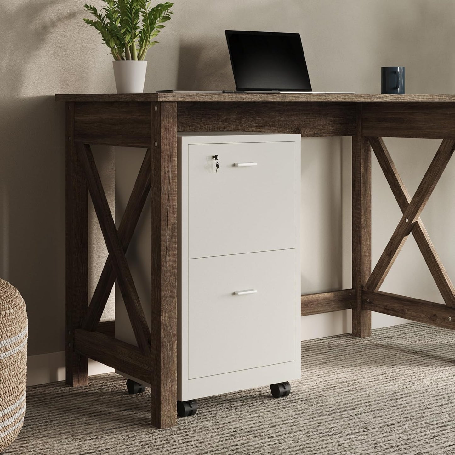 Lavish Home File Cabinet - 2-Drawer Cabinet with Lock and Deep Drawer Storage - Rolling Filing Cabinet for Under The Desk, Home, or Office (White)