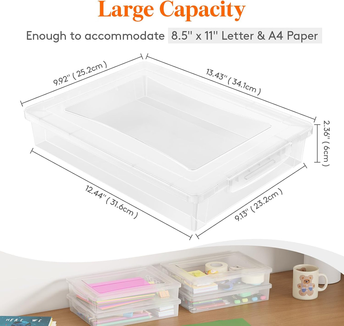 Lifewit 4 Pack Plastic Multi-Purpose Storage Box with Latching Lids, Clear A4, 8.5" x 11" Letter Size Paper Storage, Storage Containers for Board Game, Craft, Document, Magazine, Art Supplies