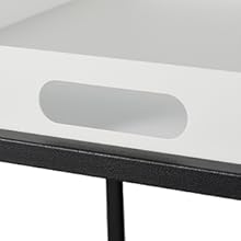 Side Table, Storage Table with Serving Tray, Height 47 x 42 x 42 cm, Steel, Square Sofa Table, White/Black