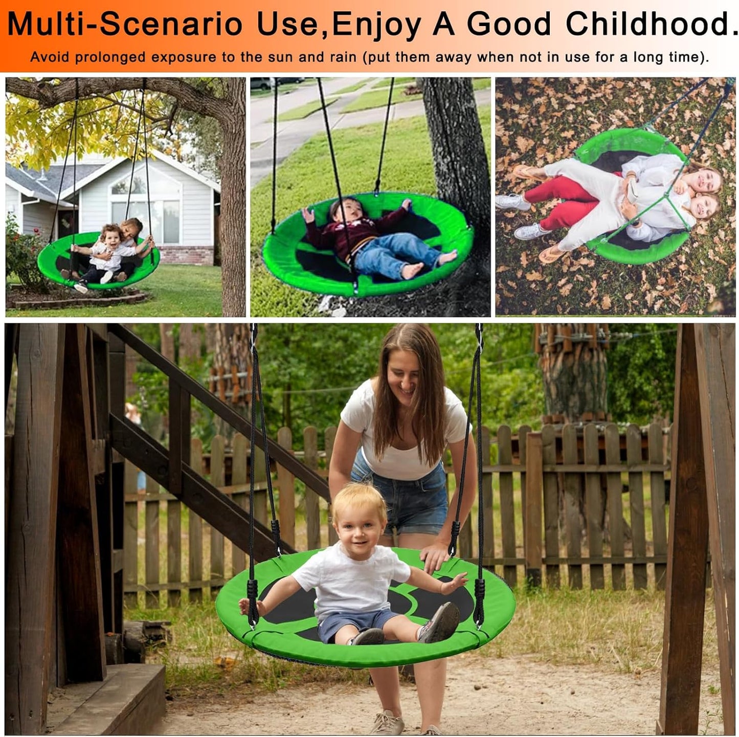 40" Tree Swing for Kids-Saucer Tree Swing Seat 500lbs Weight Capacity,Heavy Duty Saucer Swing for Kids Outdoor - Flying Saucer Swingset - Disc Swing for Backyard Playground （Green）