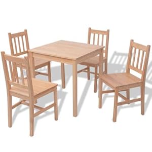 Set of 4 Chairs with Dining Table Set Pine Wood Brown