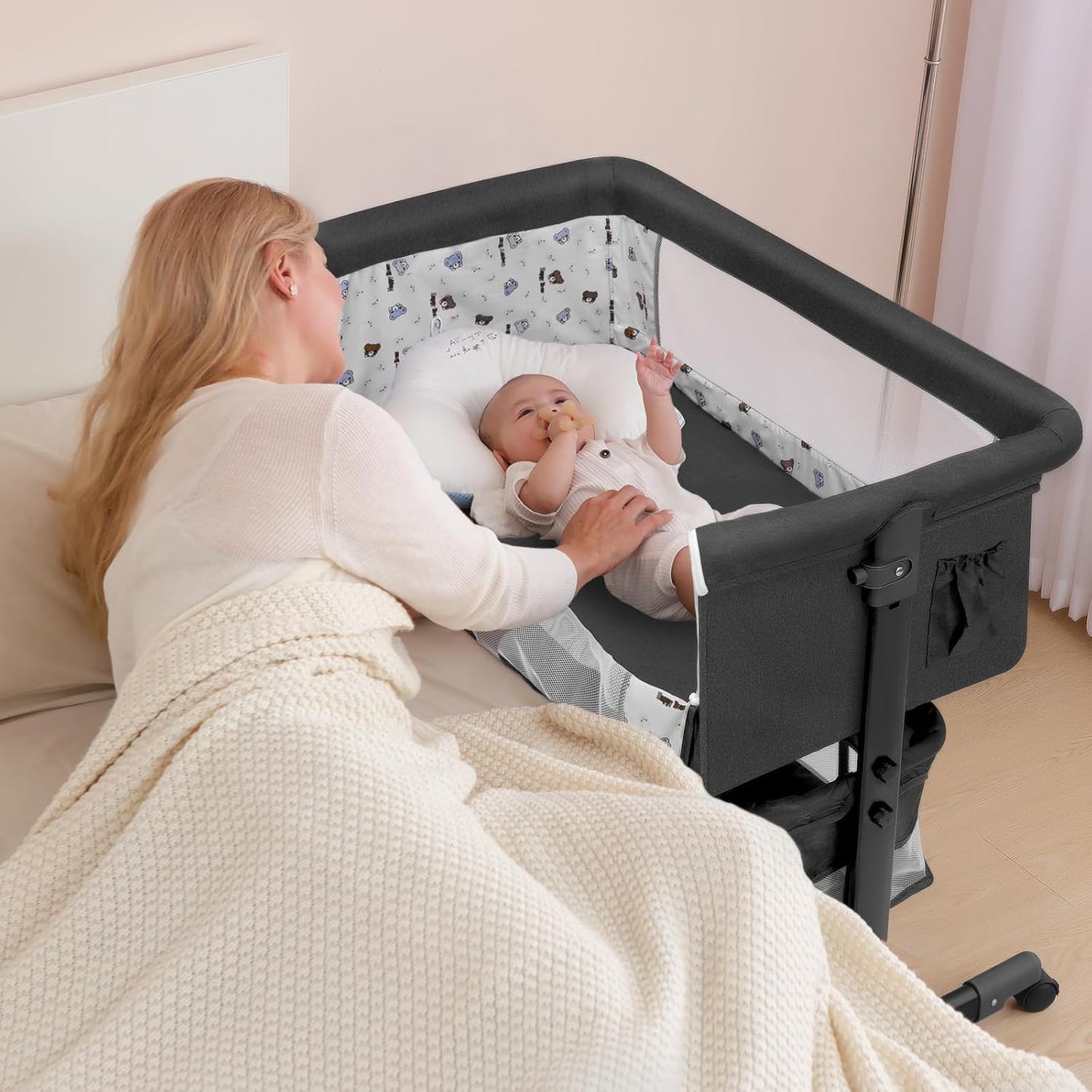 Baby Bassinet, Baby Basinet Bedside Sleeper, Easy to Fold Portable Crib Side Bassinet 2024new Style Girl/boy bassinets (Dark Gray)