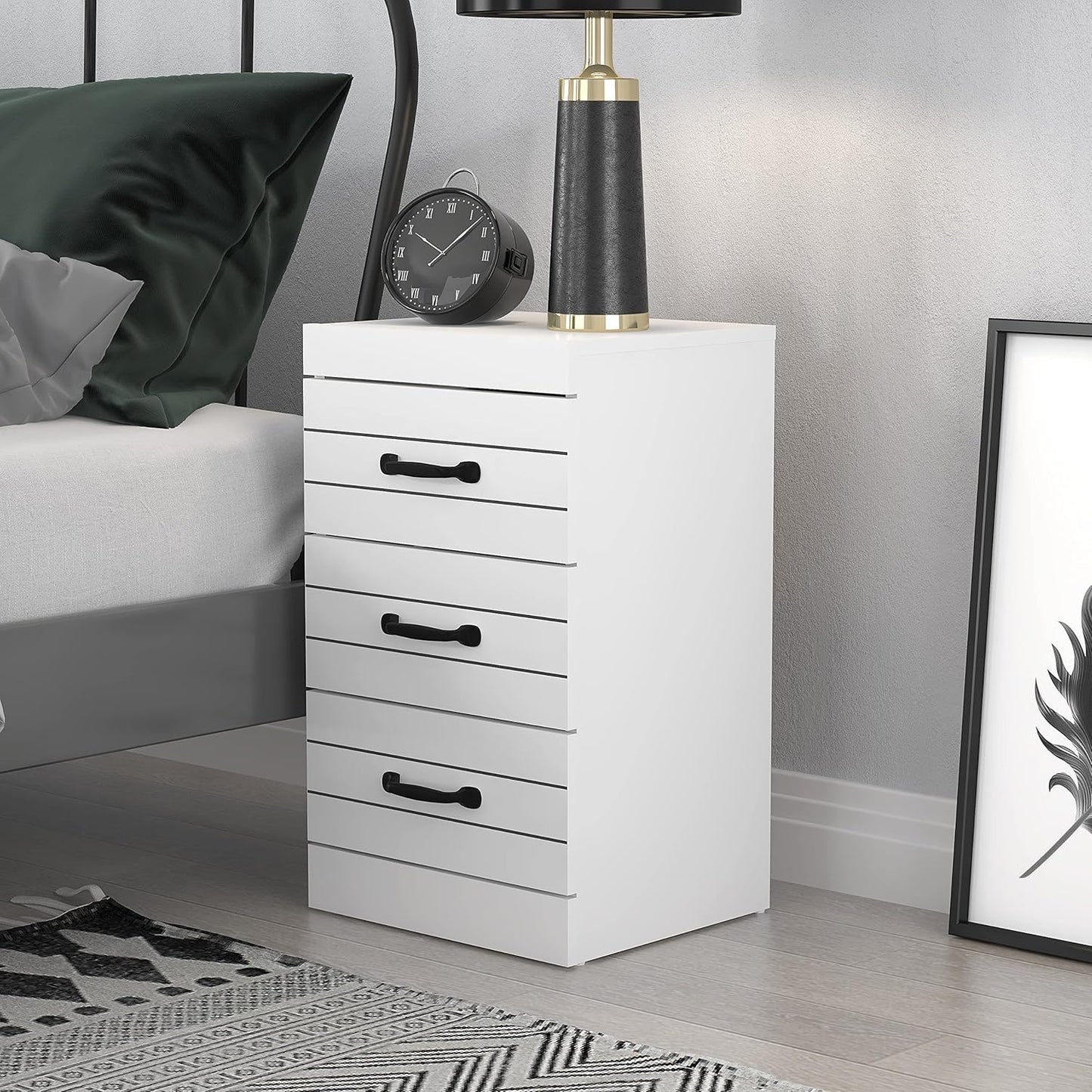 Galano Allington Chest of Drawers - Chest of Drawers with 3 Drawers - Small Side Table with Storage for Bedroom - Chest of Drawers for Clothes - Organiser for Hallway, Entryway, Living Room - White