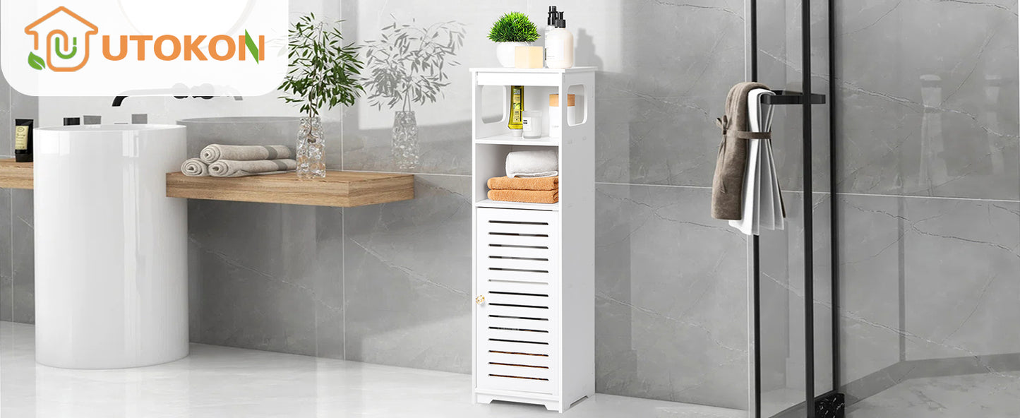 Waterproof Bathroom Cabinet, White Base, Standing Storage Cabinet, Home Storage, Furniture Shelf, Suitable for Toilet, Bedroom, Kitchen, Living Room