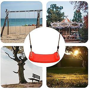 Retoo Children's Swing Garden Swing Seat Outdoor Swing Board Swing Outdoor Indoor Height Adjustable Accessories for Children Playground Plastic Durable Baby Swing Red