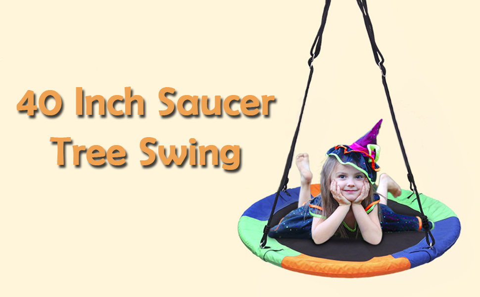 Juegoal 40 Inch Saucer Tree Swing, Large Rope Swing with Children Swing Platform Bonus Carabiner for Hanging Rope Outdoor