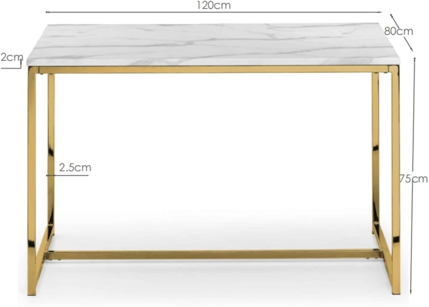 Scala Dining Table Gold Foil Covered MDF and Metal Marble and Gold 120 x 80