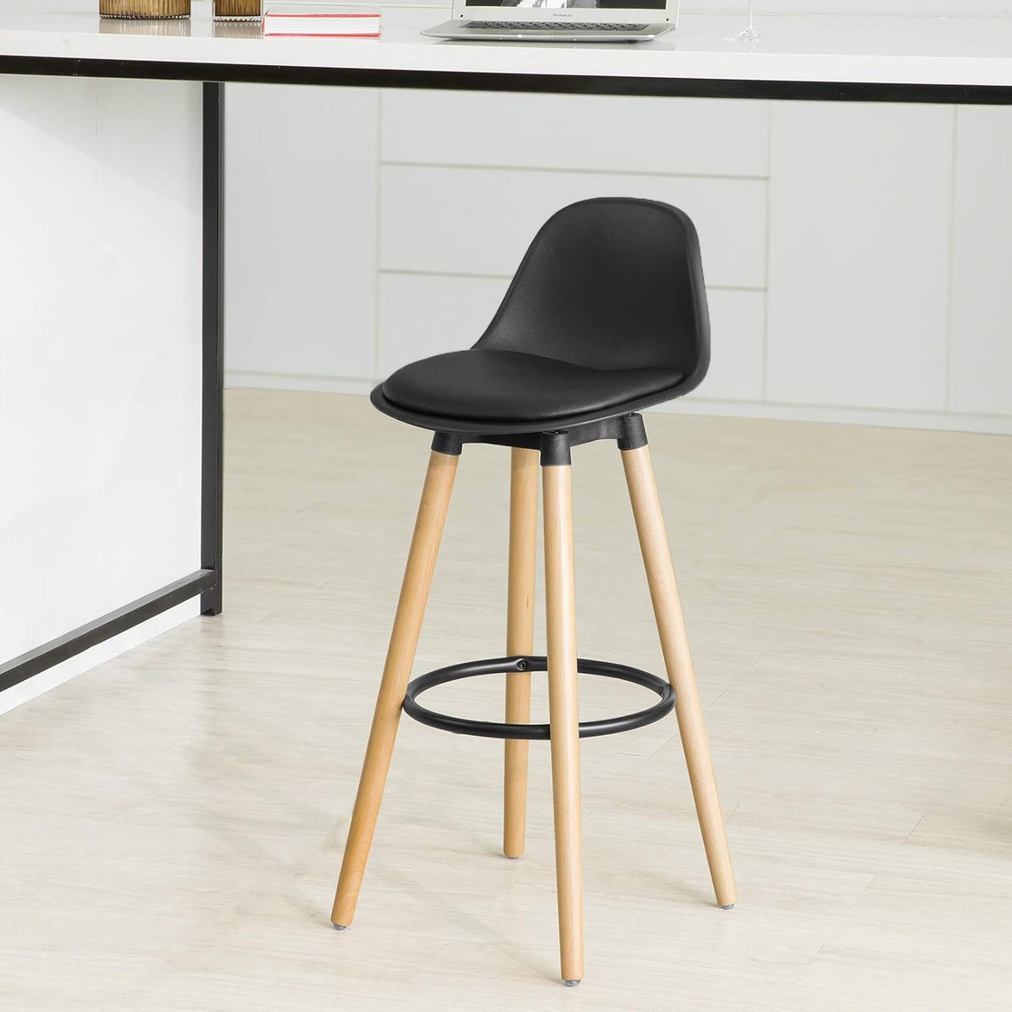 Bar Stool with Footrest Bar Stool with Backrest Black Beech Legs Seat Height 70 cm