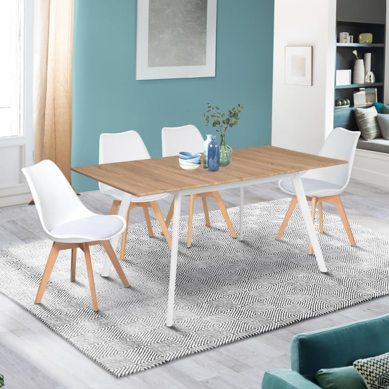 Scandinavian Extendable Table, Inga 120-160 cm, Wooden Top, White Legs