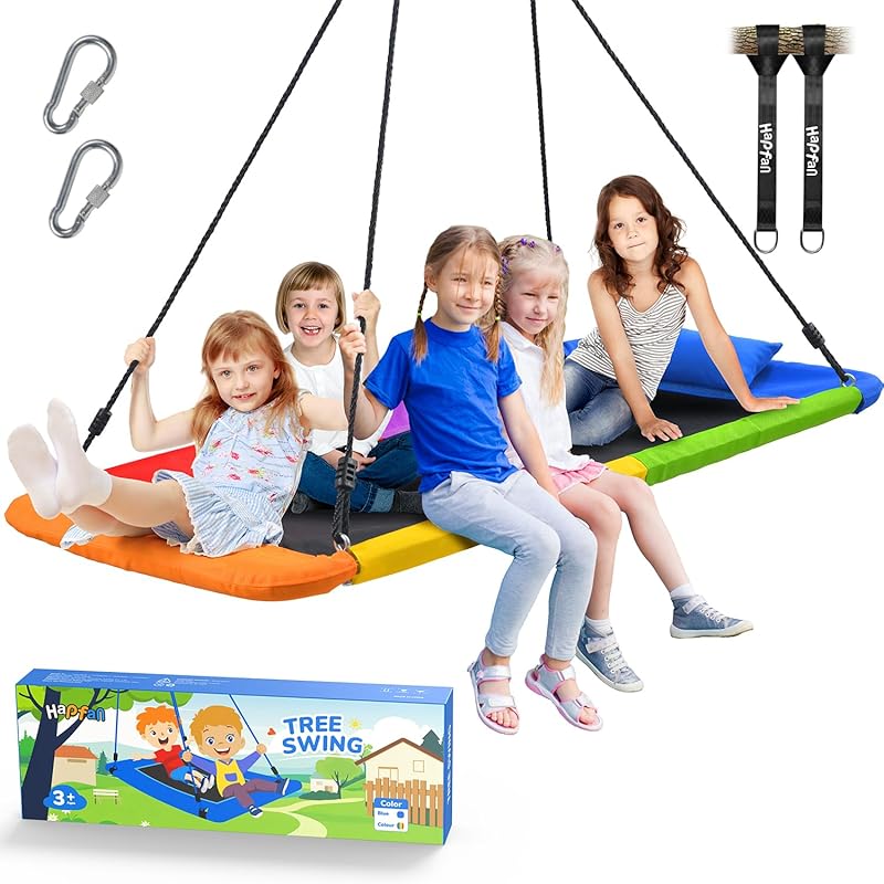 Hapfan 800 lbs 60'' Rectangle Platform Tree Swing for Kids and Adults with Pillow, Textilene Frabic, 9.8 FT Swing Hanging Straps