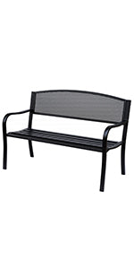 Garden Bench Seat Park Bench 2-Seater Garden Steel + Pine Wood Natural W 122 x D 60 x H 83 cm