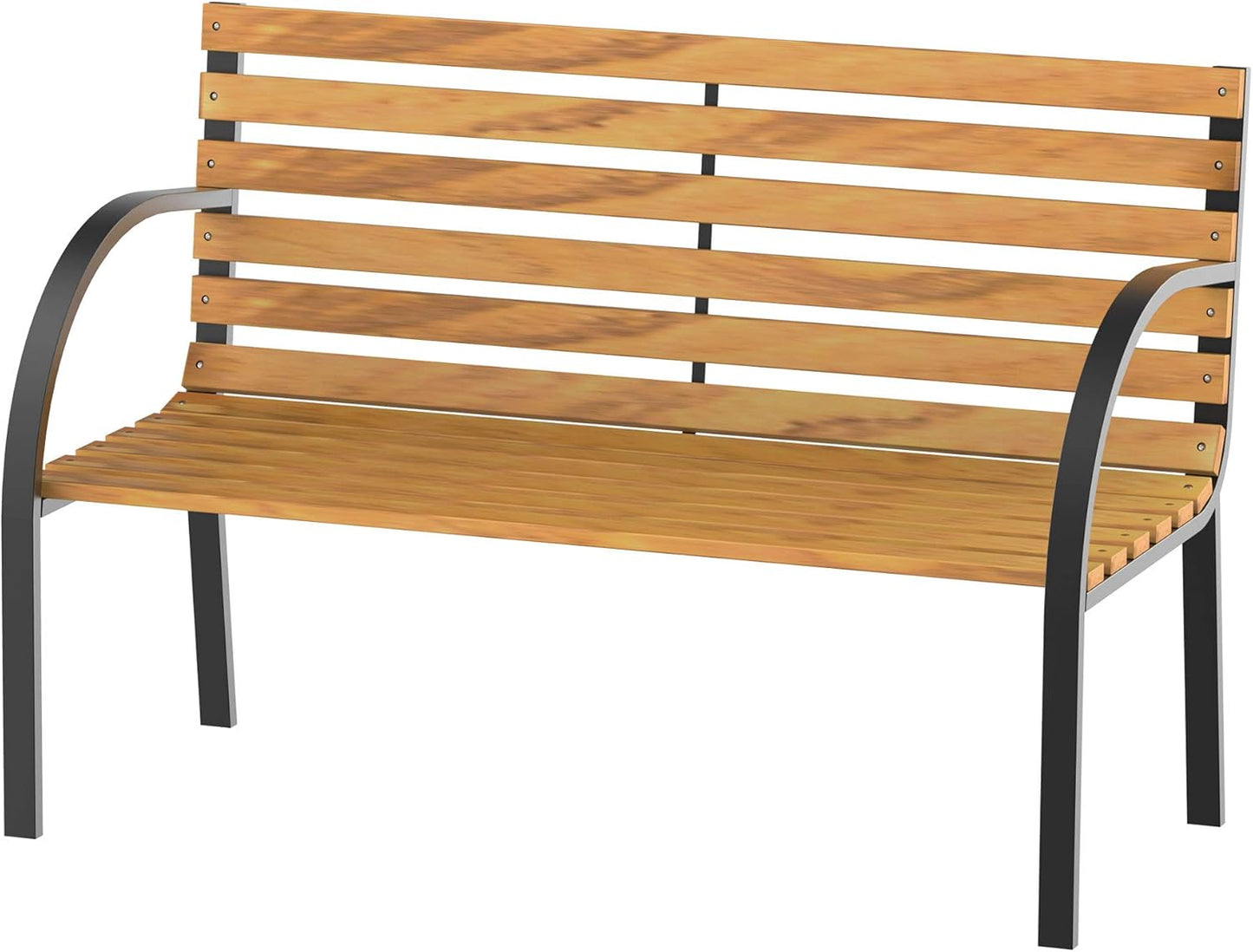 Garden Bench Seat Park Bench 2-Seater Garden Steel + Pine Wood Natural W 122 x D 60 x H 83 cm