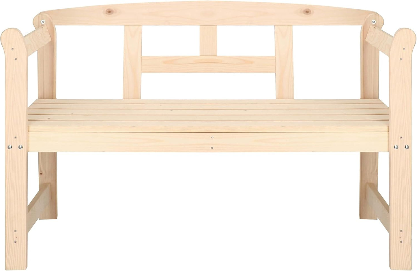 Wooden Bench with Armrests for 2 People, Garden Bench, 119 x 45 x 78 cm, Country House Style, Solid Raw Wood