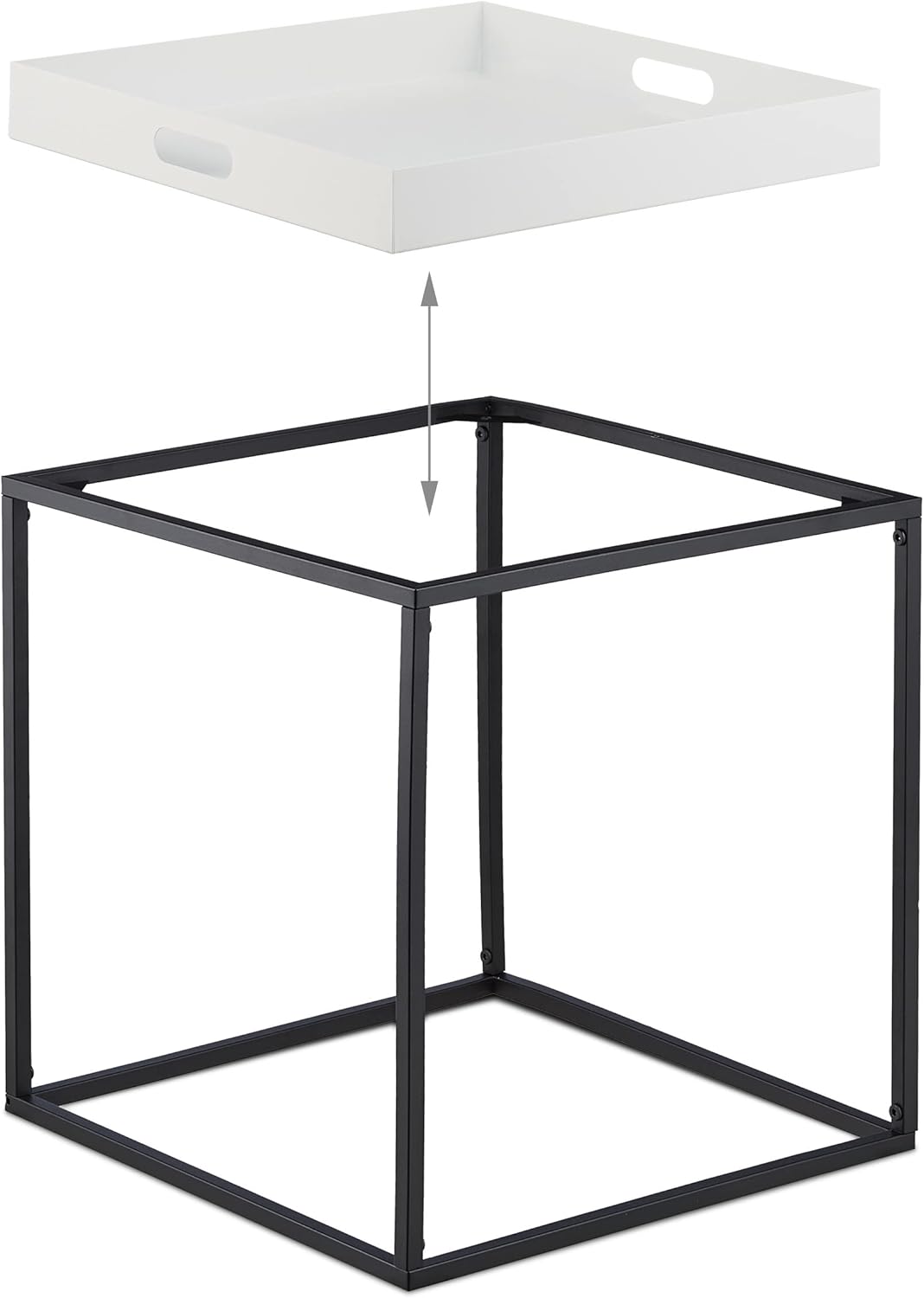 Side Table, Storage Table with Serving Tray, Height 47 x 42 x 42 cm, Steel, Square Sofa Table, White/Black