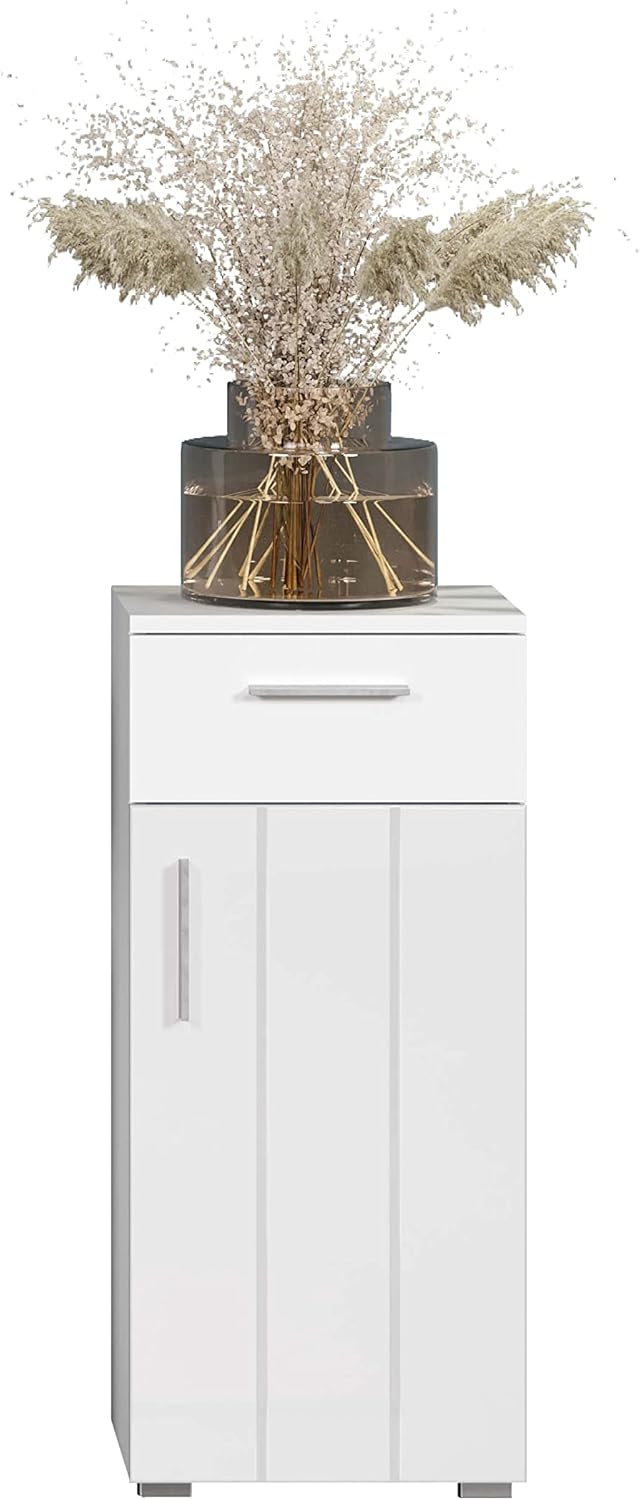 trendteam smart living - Wons - Chest of Drawers - White High Gloss - Timeless Bathroom Cabinet - (W x H x D) 37 x 83 x 31 cm - Bathroom Chest of Drawers with Vertical Milled Door - with