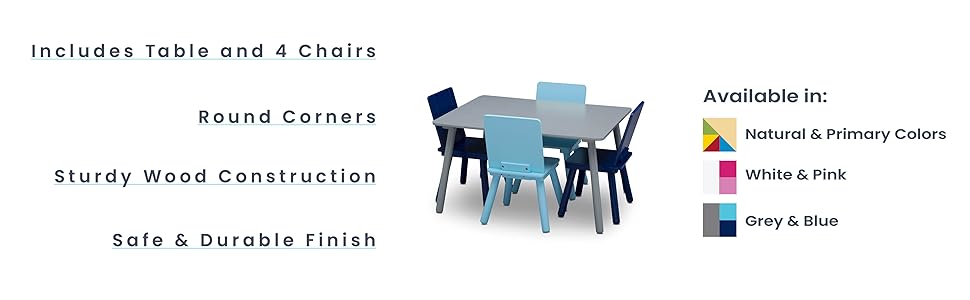 Delta Children Kids Table and Chair Set (4 Chairs Included), Grey/Blue