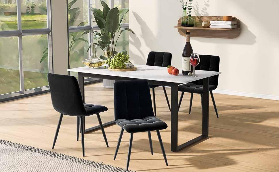 Telescopic Dining Table 140/180 x 80 x 75 cm, MDF with Marble Look, Extendable, Metal Frame with Square Tubes, Flexible for Home and Office, Modern and Sturdy, Maximum Load 60 kg