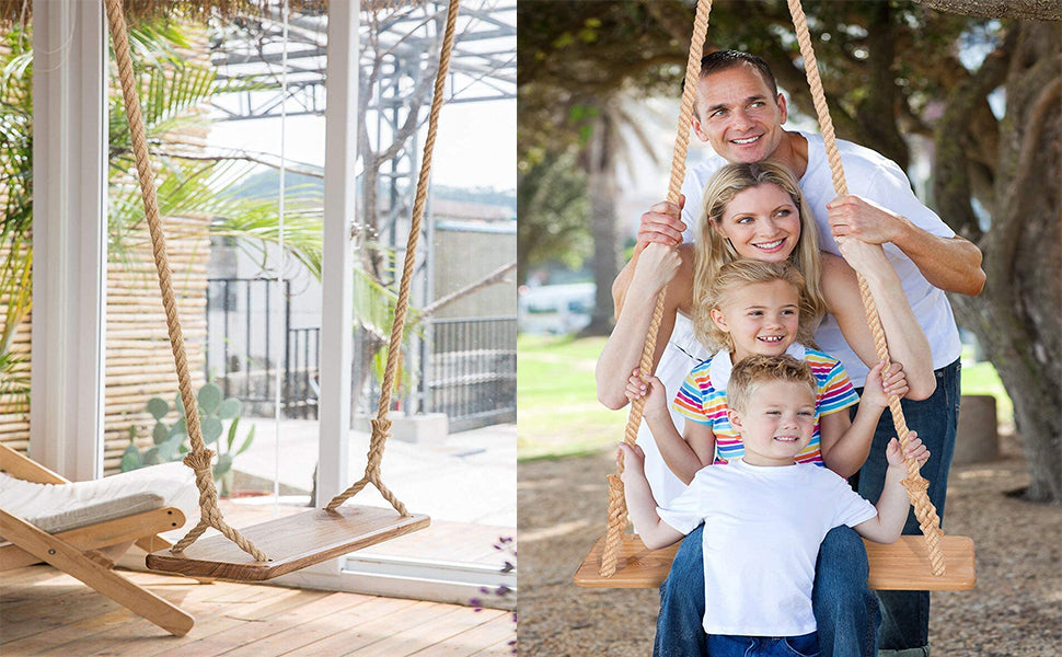 Wooden Swing Seat for Adults, Morwealth Outdoor Wooden Swing 55 x 19.5 x 3 cm, Load Capacity: 160 kg, Children's Swing with Adjustable Hemp Rope for Indoor and Outdoor Use, Extra Board Swing