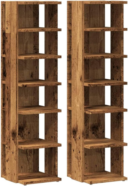 Shoe Rack with 6 Shelves, Shoe Rack for Entryway, Hallway, Shoe Rack, Shoe Storage, Reclaimed Wood Look, Wood Material, Pack of 2