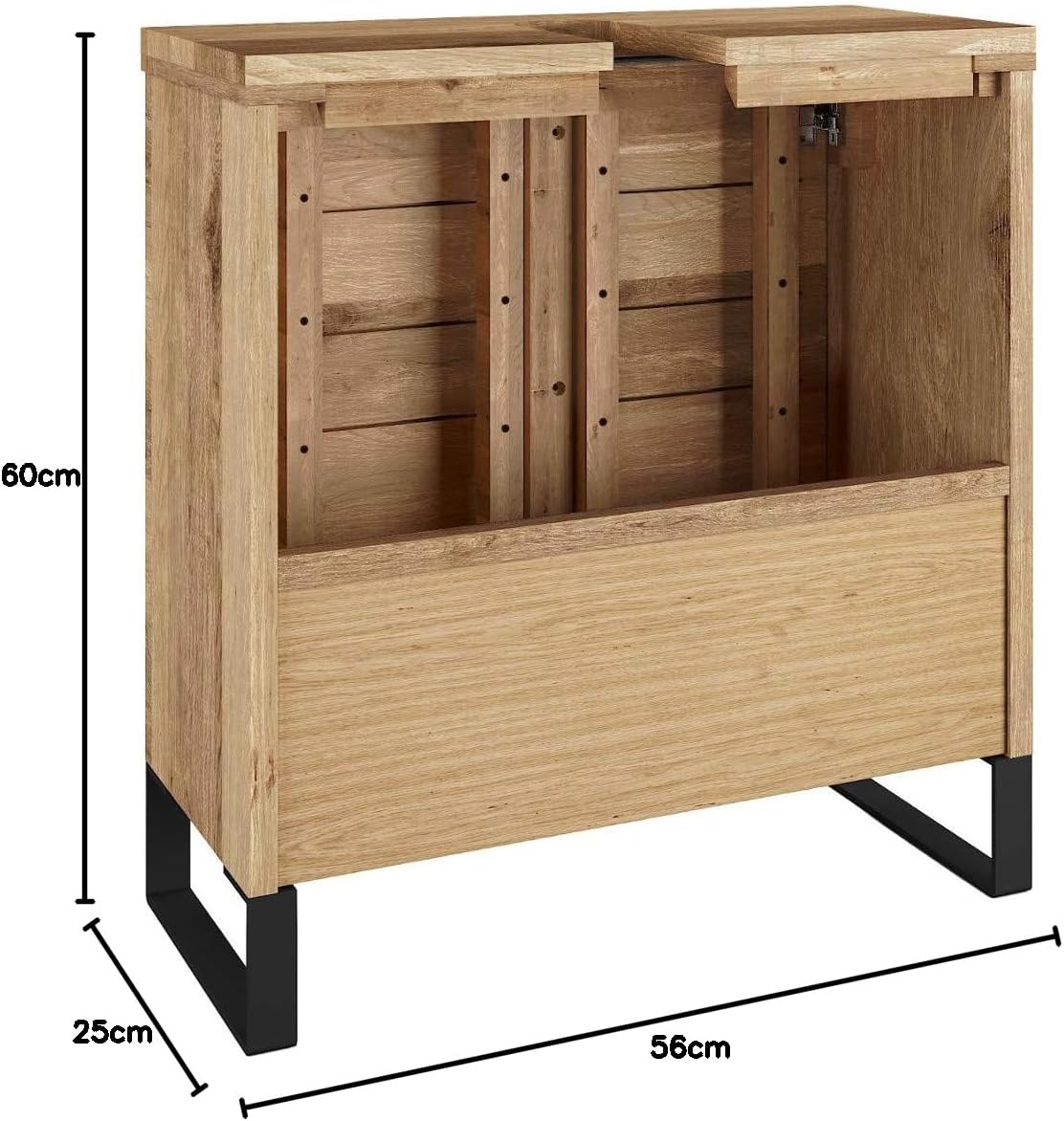 Woodkings Sydney Vanity Unit I Narrow Bathroom Cabinet W x H x D: 56 x 60 x 25 cm I Bathroom Furniture Made of Solid Wood Wild Oak I Small Vanity Unit for Bathroom or Guest Toilet