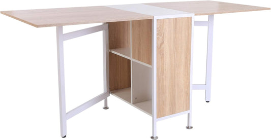 Folding Table, Side Tables, Dining Table, Storage Surface for Living Room, Kitchen, Oak Wood, Metal Frame, Natural + White, 169 x 60 x 75 cm