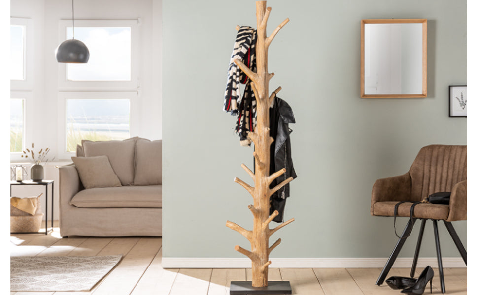 Solid Coat Stand Tree Nature 170 cm Natural Wood Coat Rack Hallway Coat Hook Made of Solid Wood