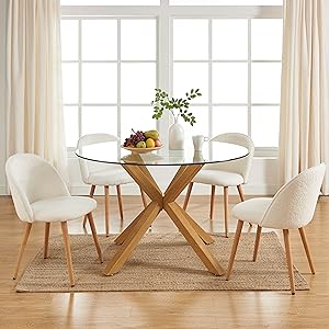 Harry Glass and Oak Effect Round Dining Table 120cm