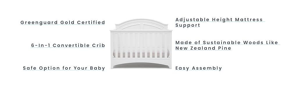 Delta Children Perry 6-in-1 Convertible Crib - Greenguard Gold Certified, Bianca White